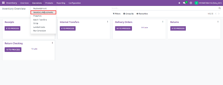 inventory adjustments in Odoo inventory page