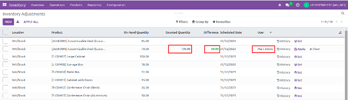 Creating and configuring inventory adjustments in Odoo 16