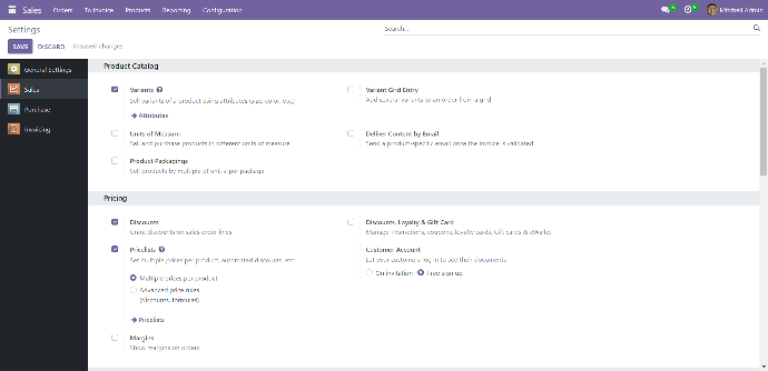price list sales module and settings
