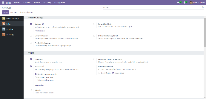 sales module and settings 