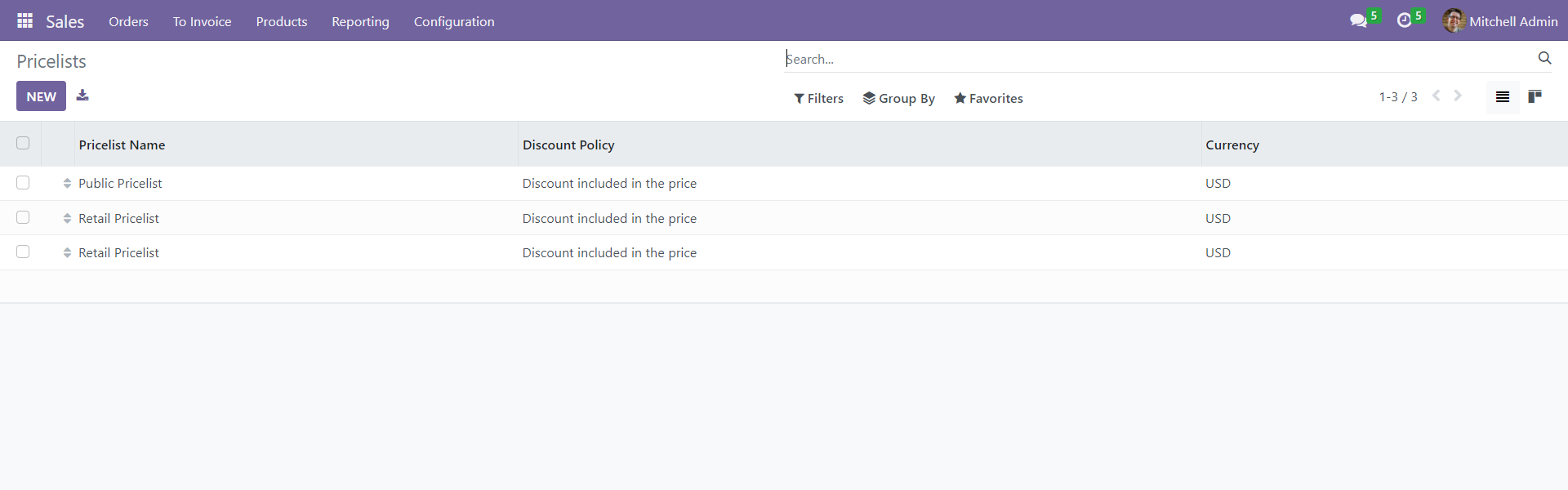 price list in odoo